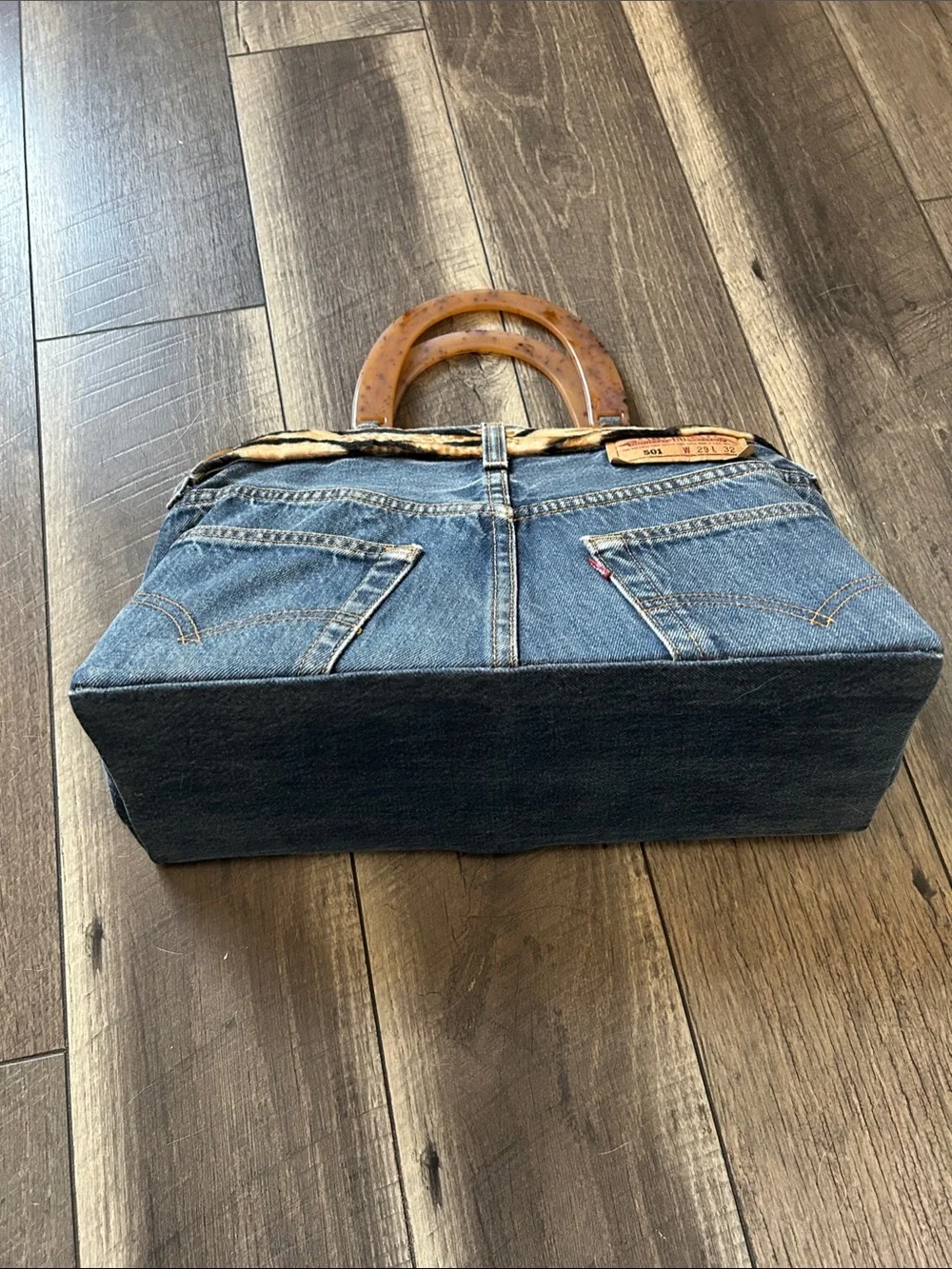 Levi's Denim Satchel with Tiger Print and Amber Handles